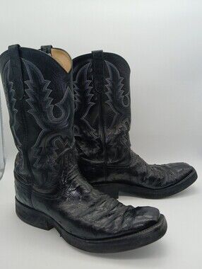 Rios of Mercedes Black Ostrich Western Cowboy Boots
